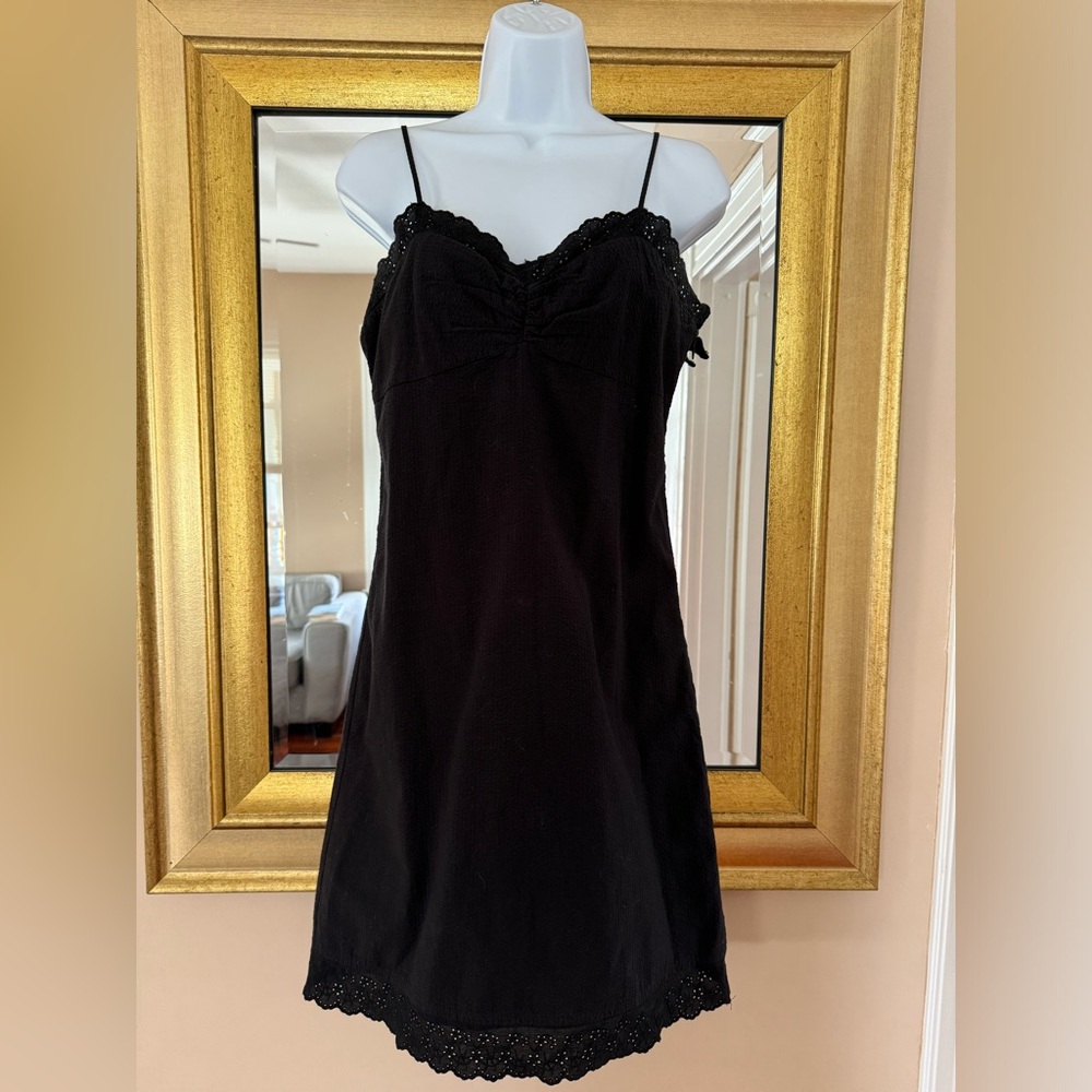 Gap Black Seersucker Eyelet Spaghetti Strap Dress Vintage 2